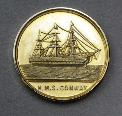 Gold HMS Conway Rowing Medallion - Commander L H Barradell - The Parker Prize